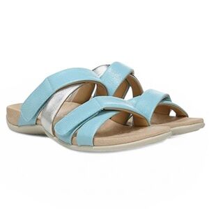 Vionic Hadlie Blue And Silver Strap Slides